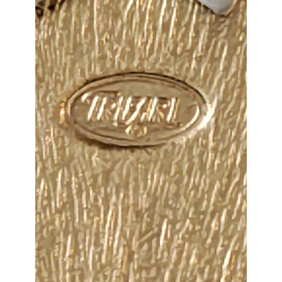 Trifari Cream Enamel & Gold Tone Necklace With Serpentine Chain 16" Vintage MCM - Picture 3 of 5